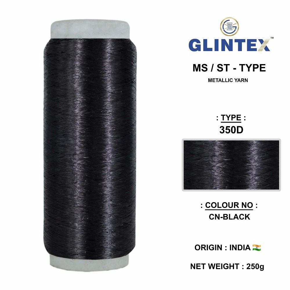 Chappat / Flat Jari and Metallic Yarn Color Black  - Chappat Yarn  - High Quality Product Image
