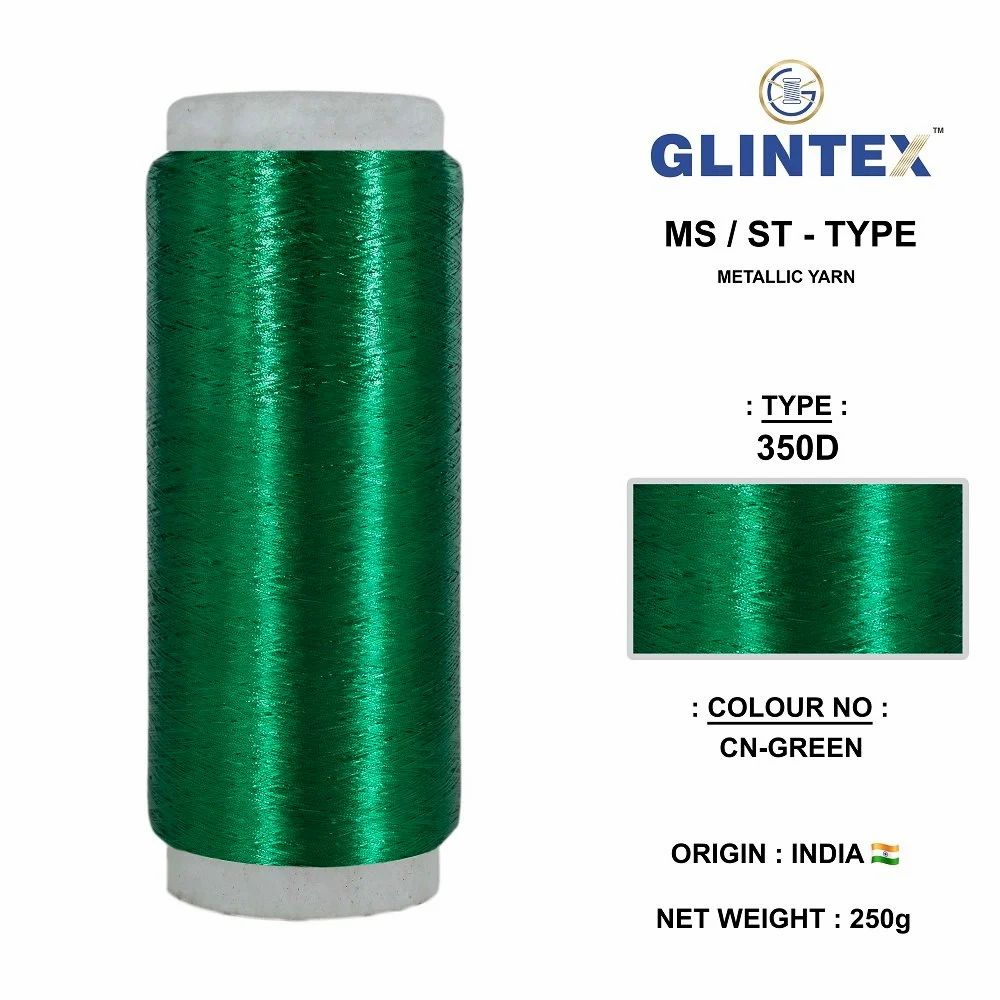 Chappat / Flat Jari and Metallic Yarn Color Green  - Chappat Yarn  - High Quality Product Image