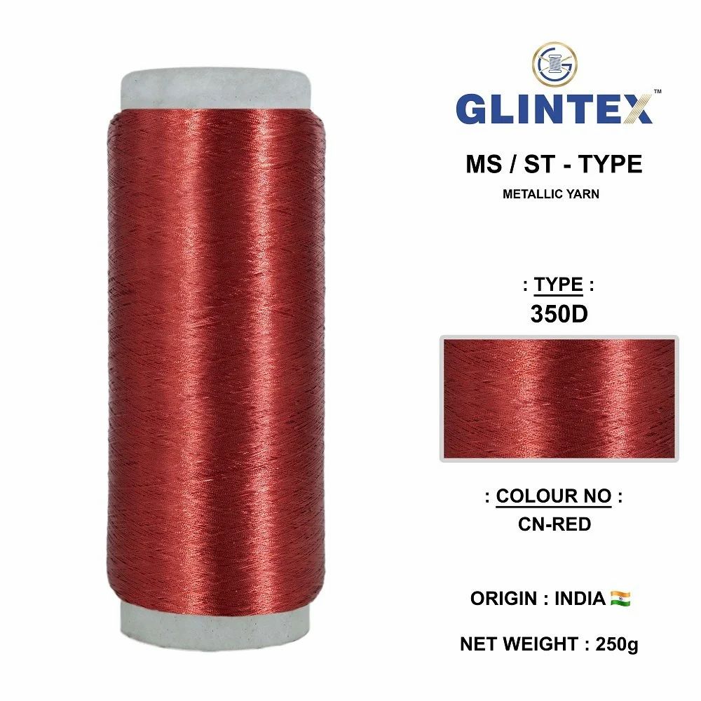 Chappat / Flat Jari and Metallic Yarn Color Red  - Chappat Yarn  - High Quality Product Image