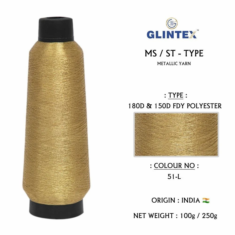 180D Polyester Metallic Yarn / Jari Kasab Color 51-L For Computer Embroidery Machines  - Computer Embroidery Polyester Jari and Metallic Yarn  - High Quality Product Image