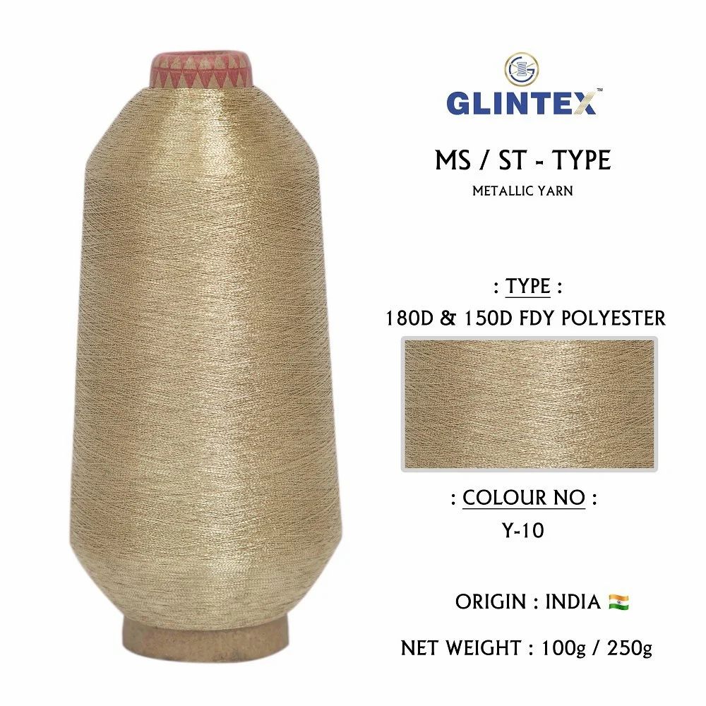 180D Polyester Metallic Yarn / Jari Kasab Color Y-10 For Computer Embroidery Machines  - Computer Embroidery Polyester Jari and Metallic Yarn  - High Quality Product Image