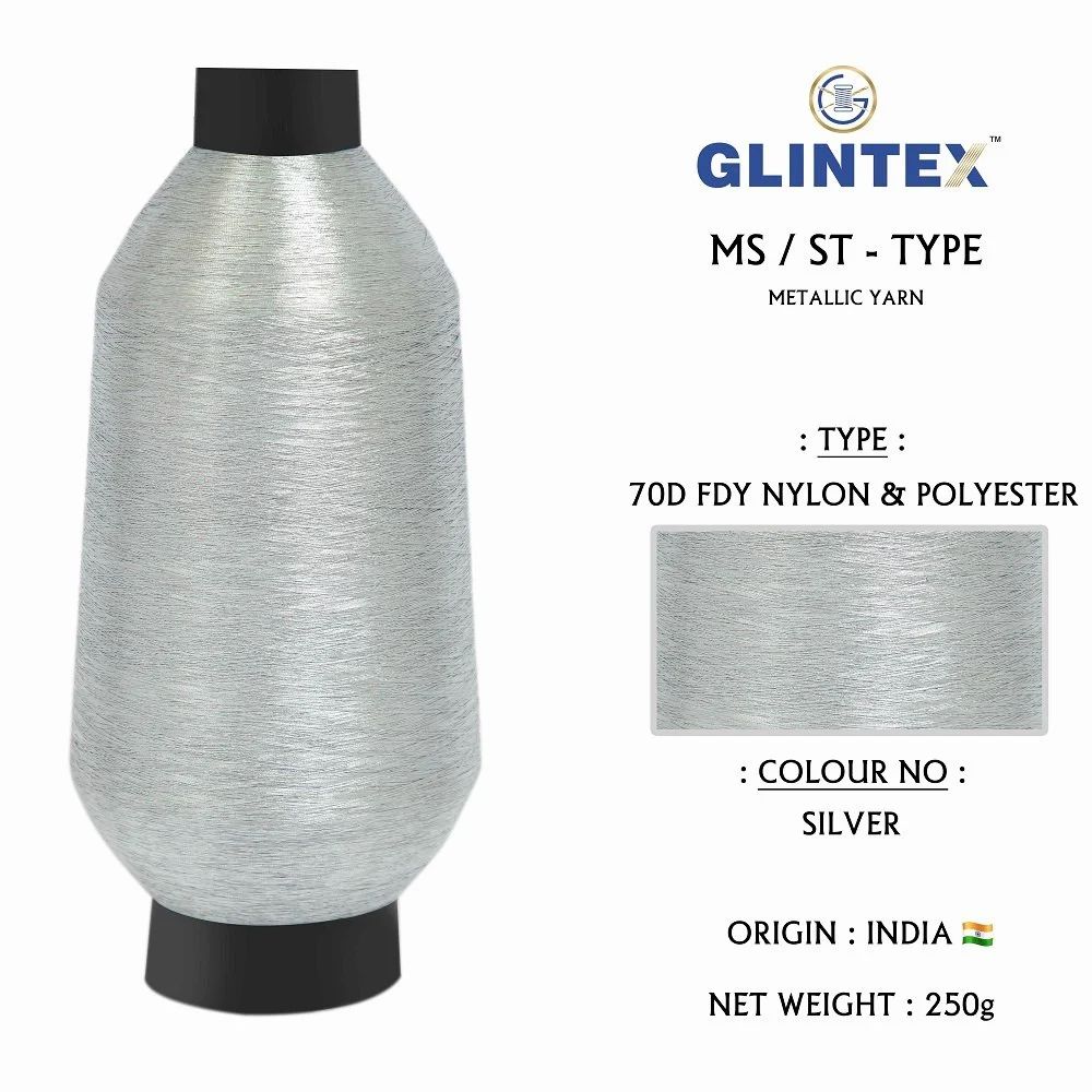 70D FDY Nylon and Polyester Color Silver Yarn  - Weaving Jari Kasab And Metallic Yarn  - High Quality Product Image